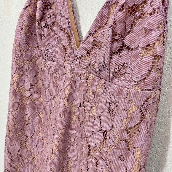 Free People Dangerous Love Pink Lace Corduroy Overlay Mini Dress Size 8 - Picture 5 of 11